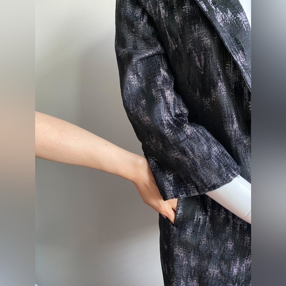 EILEEN FISHER Black Jacquard Open Front Long Blazer Jacket Coat Silver Artisan S - Picture 9 of 12